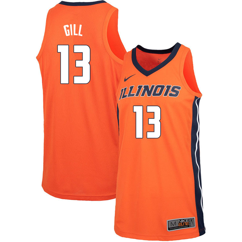 Men #13 Kendall Gill Illinois Fighting Illini College Basketball Jerseys Sale-Orange
